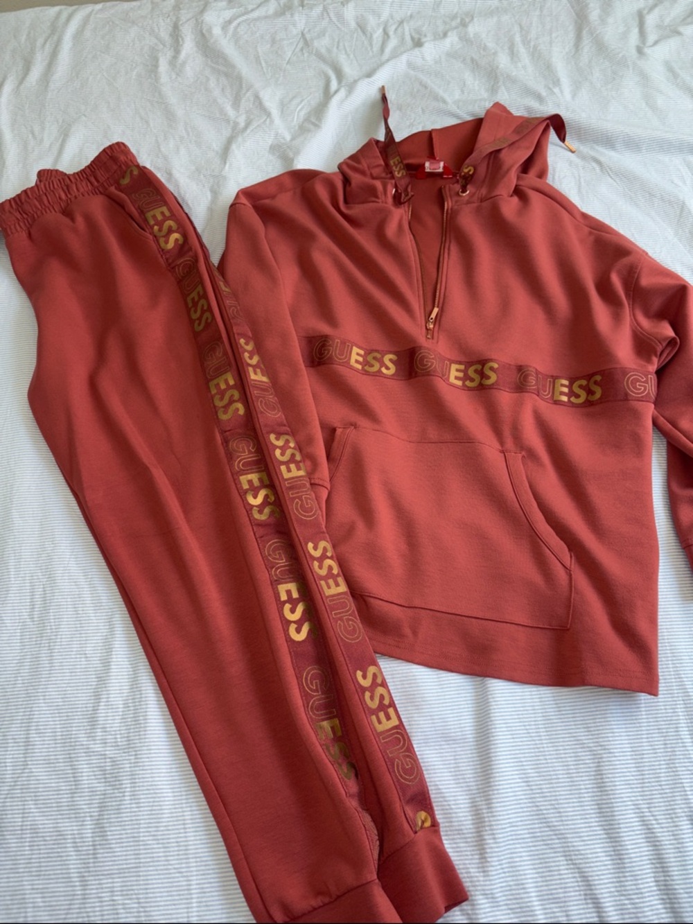 Guess Rust Red Logo Half-Zip Hoodie & Joggers